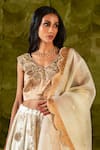 Shop_Latha Puttanna_Cream Raw Silk Embroidered Sequin V Gelathi Rose Motif Lehenga Set _Online_at_Aza_Fashions