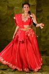 Buy_Latha Puttanna_Red Raw Silk Embroidered Sequin V Neck Gelathi Lehenga Set _at_Aza_Fashions
