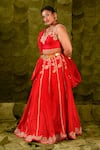Buy_Latha Puttanna_Red Raw Silk Embroidered Sequin V Neck Gelathi Lehenga Set _Online_at_Aza_Fashions