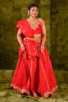Latha Puttanna_Red Raw Silk Embroidered Sequin V Neck Gelathi Lehenga Set _at_Aza_Fashions