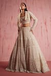 Roqa_Ivory Net Embroidered Sequin Jacket Aiden Pearl Embellished Floral Lehenga Set _Online_at_Aza_Fashions