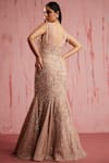 Shop_Roqa_Pink Net Embroidered Sequin Plunge Bela Crystal Embellished Mermaid Gown _at_Aza_Fashions