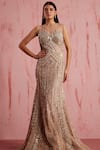 Buy_Roqa_Peach Net Embroidered Sequin Sheer Rosa Crystal Mermaid Gown _at_Aza_Fashions