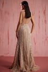 Roqa_Peach Net Embroidered Sequin Sheer Rosa Crystal Mermaid Gown _Online_at_Aza_Fashions