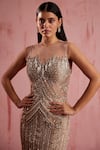 Shop_Roqa_Peach Net Embroidered Sequin Sheer Rosa Crystal Mermaid Gown _Online_at_Aza_Fashions