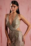 Shop_Roqa_Silver Net Embroidered Sequin Plunge V-neck Sandra Crystal Trail Gown _Online_at_Aza_Fashions