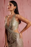 Shop_Roqa_Silver Net Embroidered Sequin Plunge V-neck Sandra Crystal Trail Gown _at_Aza_Fashions