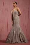 Buy_Roqa_Silver Net Embroidered Sequin Sandrine Crystal Embellished Mermaid Gown _Online_at_Aza_Fashions