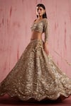 Roqa_Gold Net Embroidered Sequin Sweetheart Zayan Bridal Lehenga Set_Online_at_Aza_Fashions