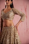 Shop_Roqa_Gold Net Embroidered Sequin Sweetheart Zayan Bridal Lehenga Set_Online_at_Aza_Fashions