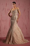 Buy_Roqa_Gold Net Embroidered Sequin Zerena Scallop Crystal Embellished Mermaid Gown _at_Aza_Fashions