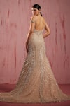 Roqa_Gold Net Embroidered Sequin Zerena Scallop Crystal Embellished Mermaid Gown _Online_at_Aza_Fashions