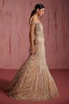 Buy_Roqa_Gold Net Embroidered Sequin Zerena Scallop Crystal Embellished Mermaid Gown _Online_at_Aza_Fashions