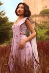 Buy_Pasha India_Purple Linen Sequins, Pearls Sweetheart Neck Floral Print Pant Saree With Blouse _Online