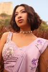 Shop_Pasha India_Purple Linen Sequins, Pearls Sweetheart Neck Floral Print Pant Saree With Blouse _at_Aza_Fashions