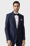 Raghavendra Rathore Jodhpur_Blue Wool Woven Geometric The Colour Block Tuxedo _at_Aza_Fashions