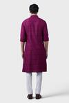 Shop_Raghavendra Rathore Jodhpur_Wine Silk Embroidery Baroque Jaal Kurta_at_Aza_Fashions