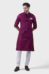 Buy_Raghavendra Rathore Jodhpur_Wine Silk The Pinch Tuck Waistcoat _Online_at_Aza_Fashions