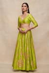 Buy_Gulabo by Abu Sandeep_Green Chanderi Embellished Gota V Neck Blouse  _at_Aza_Fashions