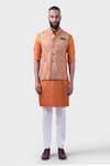 Shop_Raghavendra Rathore Jodhpur_Orange Silk Embroidery The Amer Metallic Thread Waistcoat _Online_at_Aza_Fashions