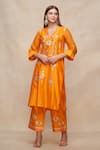 Buy_Gulabo by Abu Sandeep_Yellow Chanderi Embellished Gota V Neck Straight Kurta  _at_Aza_Fashions