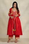 Buy_Gulabo by Abu Sandeep_Red Chanderi Embellished Gota Work Gathered Open Coat  _at_Aza_Fashions