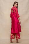 Shop_Gulabo by Abu Sandeep_Pink Chanderi Embroidered Gota V Neck Geometric Kurta  _at_Aza_Fashions