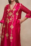 Buy_Gulabo by Abu Sandeep_Pink Chanderi Embroidered Gota V Neck Geometric Kurta  _Online_at_Aza_Fashions