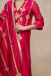 Gulabo by Abu Sandeep_Pink Chanderi Embroidered Gota V Neck Geometric Kurta  _at_Aza_Fashions