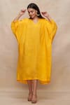 Buy_Gulabo By Abu Sandeep_Yellow Linen V-neck Solid Kaftan Dress _at_Aza_Fashions