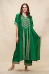 Buy_Gulabo By Abu Sandeep_Green Chanderi Gota Patti V-neck Embroidered Pleated Kaftan _at_Aza_Fashions