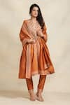 Gulabo by Abu Sandeep_Orange 100% Pure Chanderi Silk Embroidery Gota Notched Gathered Kurta  _at_Aza_Fashions