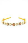 Shop_Foot Fuel_Gold Crystals, Beads Studded Brooch Hairband _at_Aza_Fashions