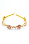 Buy_Foot Fuel_Gold Beads Crystal Studded Carved Brooch Hairband _at_Aza_Fashions