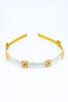 Shop Foot Fuel Gold Crystals, Beads Square Studded Brooch Hairband at Aza Fashions Shop_Foot Fuel_Gold Crystals, Beads Square Studded Brooch Hairband _at_Aza_Fashions