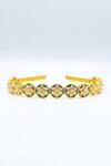 Buy_Foot Fuel_Gold Crystals, Beads Carved Studded Brooch Hairband _at_Aza_Fashions