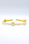 Shop_Foot Fuel_Gold Pearls, Crystals Petite Bloom Quad And Studded Hair Band _at_Aza_Fashions