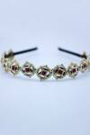 Shop_Foot Fuel_Gold Crystals Pansy Bloom And Bead Studded Hair Band _at_Aza_Fashions