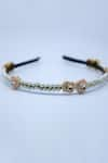 Shop_Foot Fuel_Gold Crystals Misty Ornate Pearl And Studded Hair Band _at_Aza_Fashions