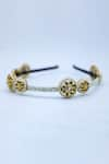 Shop_Foot Fuel_Gold Crystals Harmony Bloom And Bead Studded Hair Band _at_Aza_Fashions