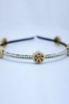 Shop_Foot Fuel_Gold Crystals Celinda Cluster And Pearl Studded Hair Band _at_Aza_Fashions