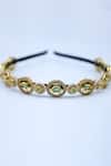 Shop_Foot Fuel_Gold Crystals Loop Enigma And Bead Studded Hair Band _at_Aza_Fashions