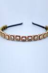 Shop_Foot Fuel_Gold Crystals, Beads Quad Twine And Studded Hair Band _at_Aza_Fashions