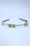 Buy_Foot Fuel_Gold Crystals Circlet Fleur And Pearl Studded Hair Band _at_Aza_Fashions