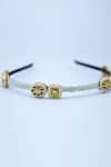 Shop_Foot Fuel_Gold Crystals Circlet Fleur And Pearl Studded Hair Band _at_Aza_Fashions