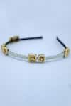 Shop_Foot Fuel_Gold Crystals Circlet Flora And Pearl Studded Hair Band _at_Aza_Fashions