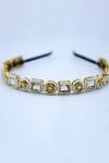 Shop_Foot Fuel_Gold Crystals, Beads Square Studded Brooch Hairband _at_Aza_Fashions