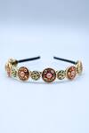 Buy_Foot Fuel_Gold Crystals, Beads Floral Carved Circular Brooch Hairband _at_Aza_Fashions