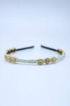 Buy_Foot Fuel_Gold Beads Oval Crystal Embellished Brooch Hairband _at_Aza_Fashions