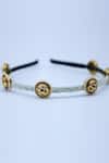 Shop_Foot Fuel_Gold Crystals, Beads Studded Round Brooch Hairband _at_Aza_Fashions